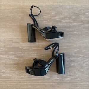 Marc Fisher Block Heel Platform Sandals Daisee Size US6 Black Patent